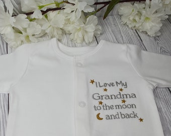 I love my Nanny, Grandad, Auntie, Teyzes, Uncle, Sister, Brother  to the moon and back baby sleepsuit, I you you to the moon and back