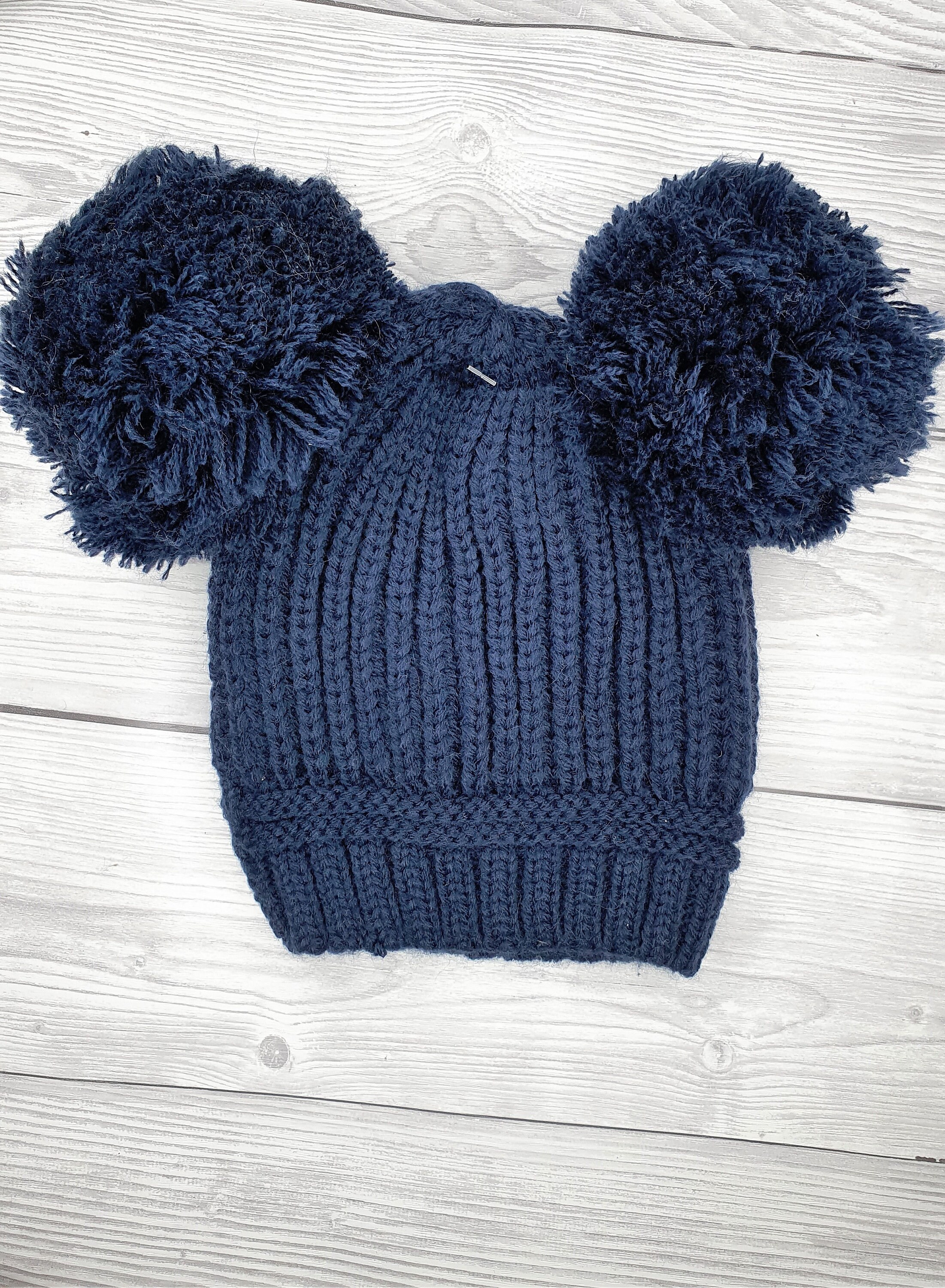 Navy Pom Pom Hat Baby Pom Pom Hat Pom Pom Hat Double Pom Etsy