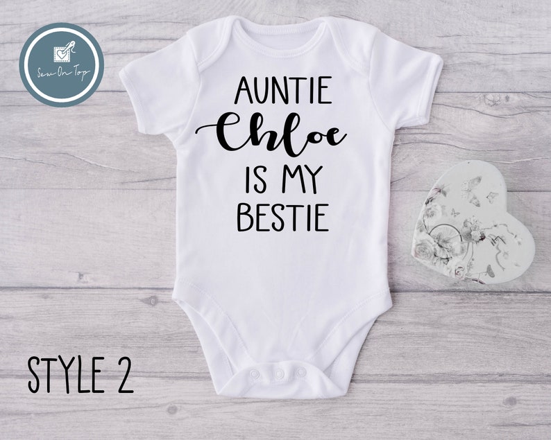 Auntie is my bestie, auntie babygrow, baby grow, baby gift, auntie baby gift, personalised baby grow, i love my auntie, new baby, baby gift, 