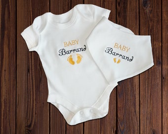 Personalised Embroidered baby vest/bodysuit, Newborn gift, Baby shower gift, baby gift set, Bandana bib, Welcome to the world, Baby Grow