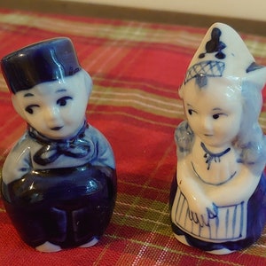 Set of Four Cute Delft Figurines - Man and Woman and Two Windmill Pepperpots - Very good condition!