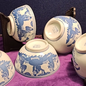 Vintage 5 Chinese Rice Bowls. Believed to be Featuring &#39;Fu&#39;, &#39;Lu&#39; and &#39;Shou&#39;.  Excellent Condition.