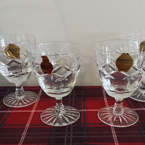 Set of 4 Full Lead Crystal Sherry / Port Glasses. Webb Corbett, Prince Charles Cut / Pattern.