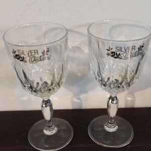 A Pair of Vintage Silver Wedding Sherry Glasses. Very Good Condition.