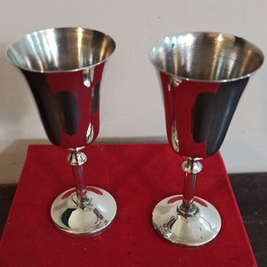 A Pair Of A1 Silver Plated Tallerman Wine Goblets. Very Good Condition. Boxed.
