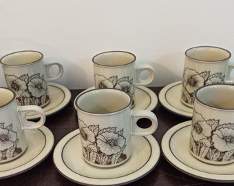 Vintage Hornsea 6 Small Cups With Saucers. Hornsea Teapot, Hornsea Sugar Bowl. Excellent Condition.