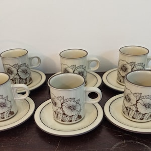 Vintage Hornsea 6 Small Cups With Saucers. Hornsea Teapot, Hornsea Sugar Bowl. Excellent Condition.