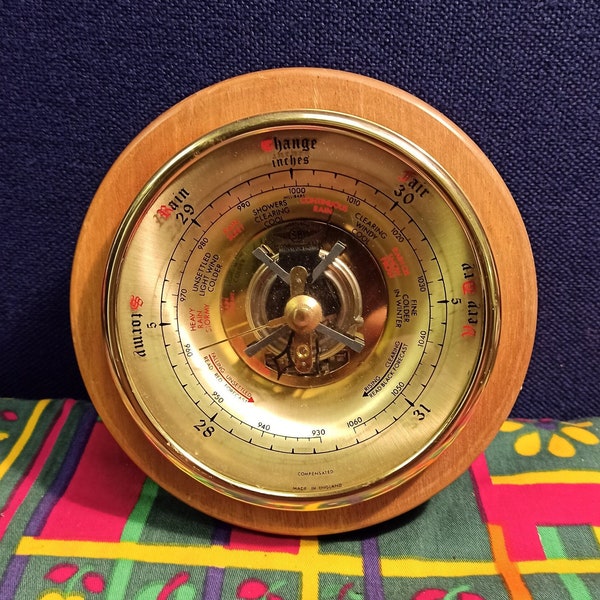 Shortland SB Compensated Barometer - Wood and Brass - Skeleton Style - Very Good Condition - c.1950s