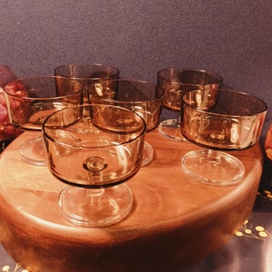 Vintage Set of Smoked Glass Dessert / Sorbet / Ice cream Dishes. Stackable. Excellent Condition.
