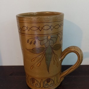 Vintage Pottery Tankard. Very Tall. Heavy. Decorative. Very Good Condition.