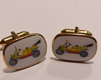 Vintage Enamel Car Cufflinks. Very Good Condition.