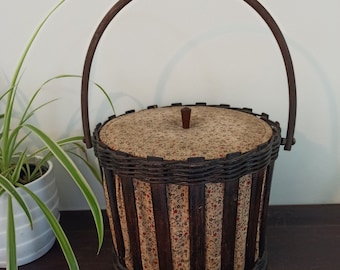 Retro Sewing Basket. 1970s. Rattan.