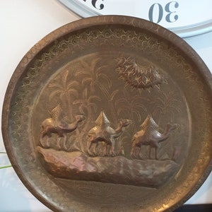 Antique Brass Egyptian Wall Plate. Very Good Condition. 49.5cm Diameter