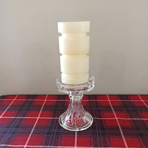 Vintage Glass Pillar And Taper Candlestick With Pillar Candle.