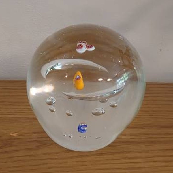 Very Large Clear Glass Paperweight Design with Small Mosaic Glass Detail. Very Heavy - also use as a Doorstop