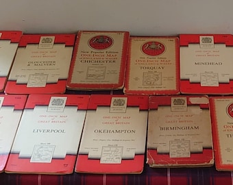 Collection of 22 Vintage 1950s 1" Inch Maps of the UK - Great addition to map collection! - Map Lovers!