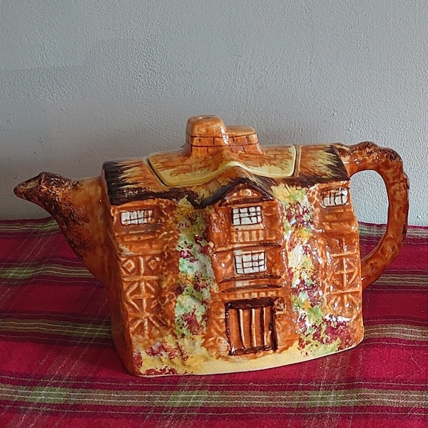 Vintage Novelty Teapot Arthur Wood "Morton Old Hall" Teapot Set - Includes Teapot and Biscuit Barrel (Cookie Jar) - Very Good Condition
