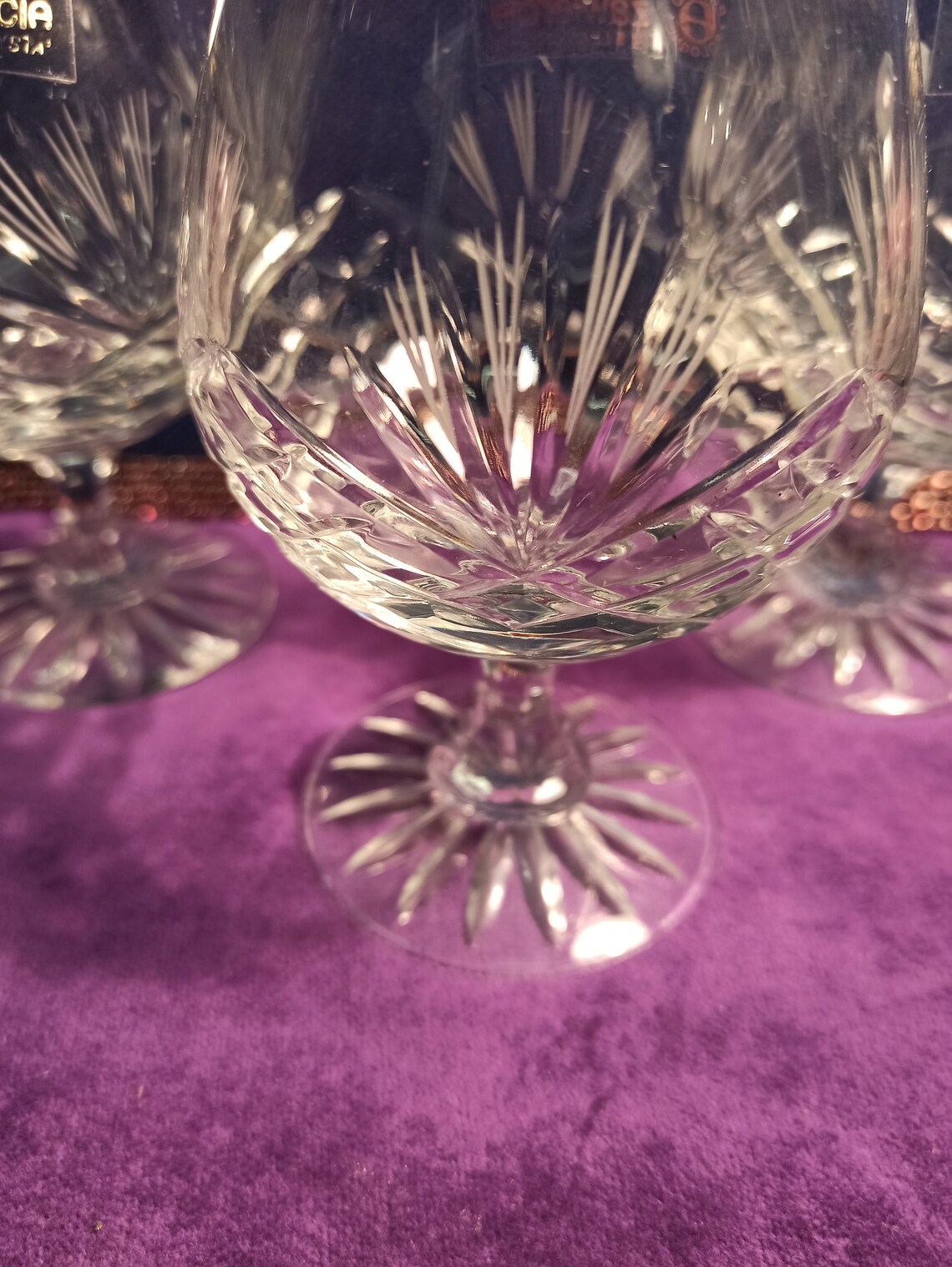 Trio of Zawiercie Crystal Cut Brandy Glasses. Excellent Etsy UK