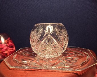 Vintage Crystal Decorative Bowl with Decorative Crystal Tray.