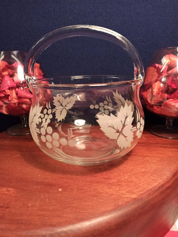 Glass Fruit Basket With Handle. Leaf Design. Excellent Etsy