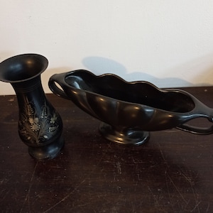 Small Black Indian Posy Vase And Black Mantle Vase