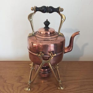 Victorian Copper Kettle With Spirit Burner and Pouring Stand.