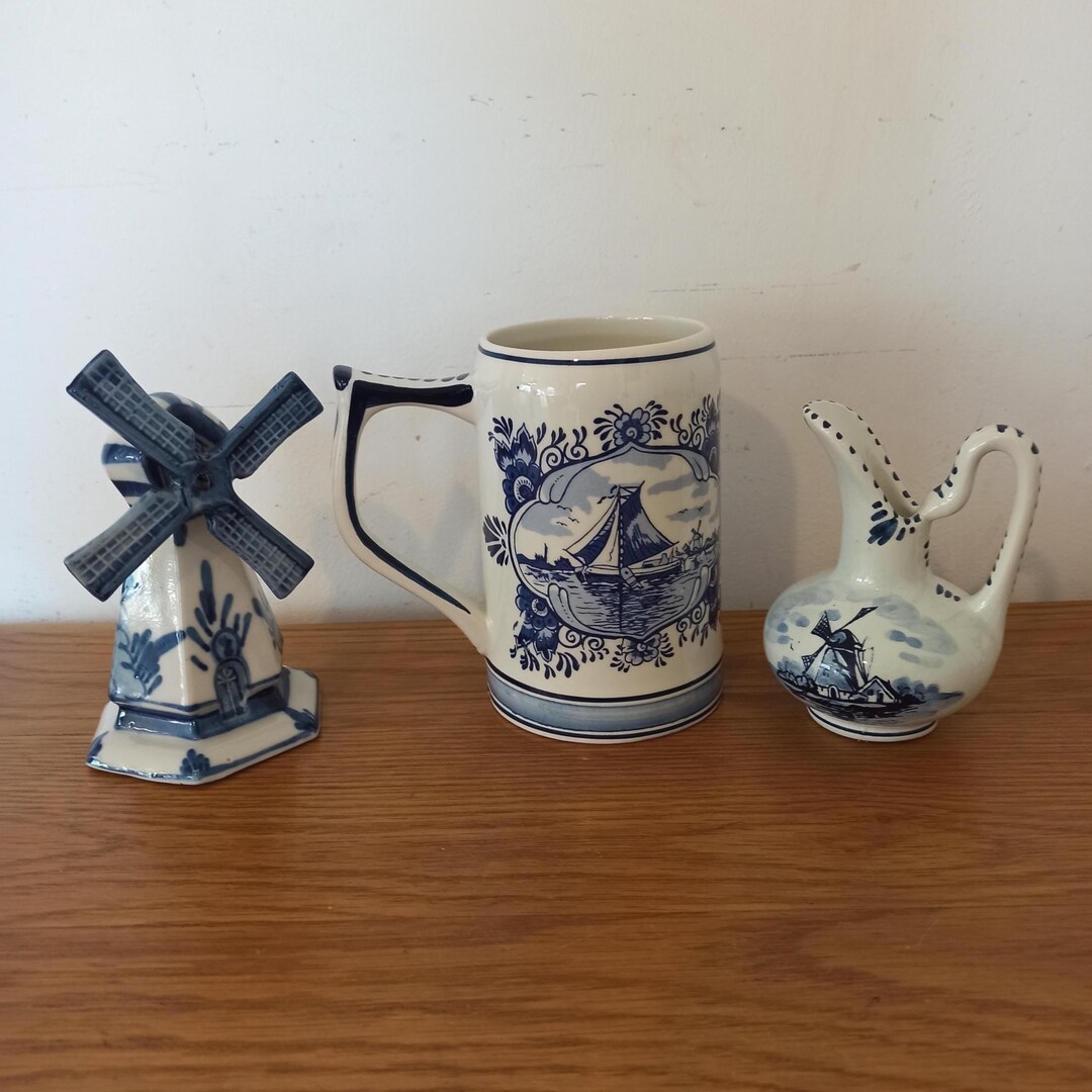 Vintage Delft Ware Items. Tankard, Jug and Windmill - Etsy
