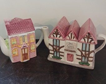 Novelty Teapots, Set of Two. Good Condtion. County Pub and Cottage Style.