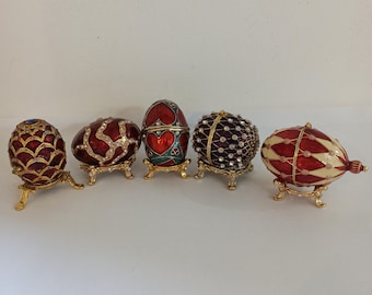 Faberge Style Enamelled Jewelled Eggs. Jewel Box. Hinged. Very Good Condition.