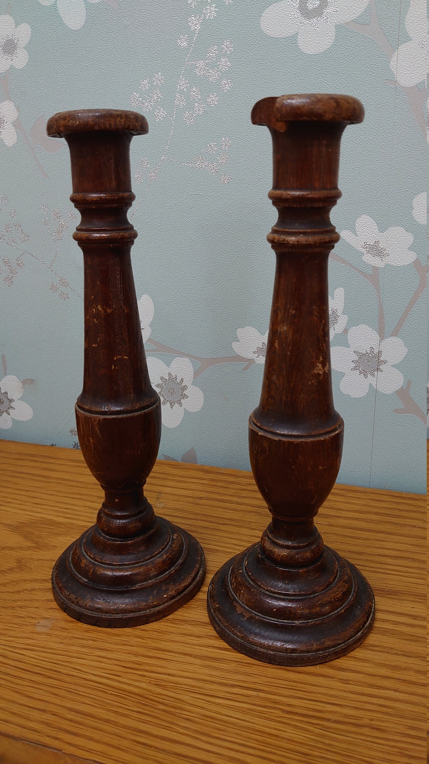 Pair of Vintage 1930s Turned Wood Candlestick Holders - 28cm Tall - Etsy