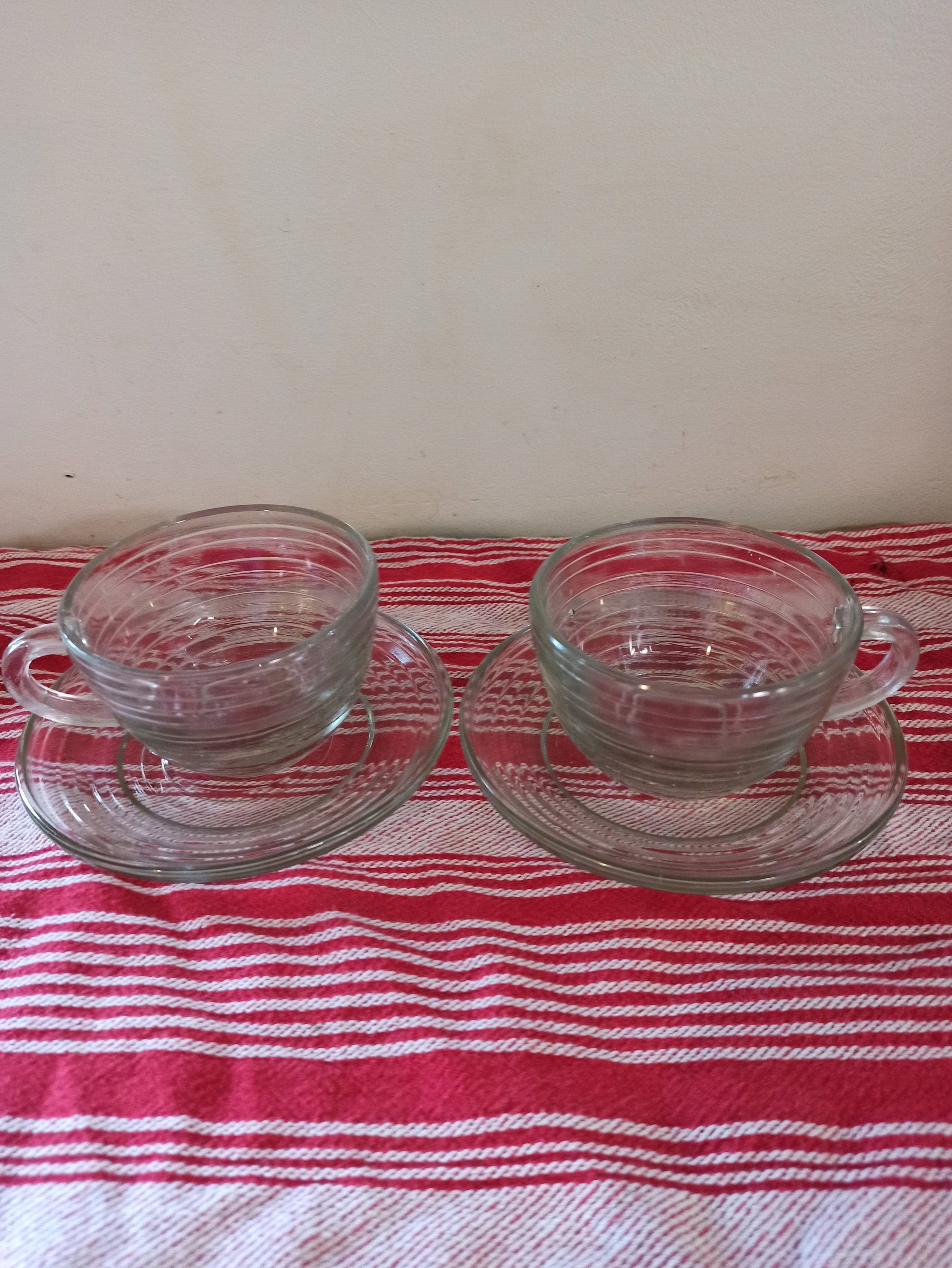 Pair of Clear Glass Cups With Saucers. Very Good Condition. Etsy UK