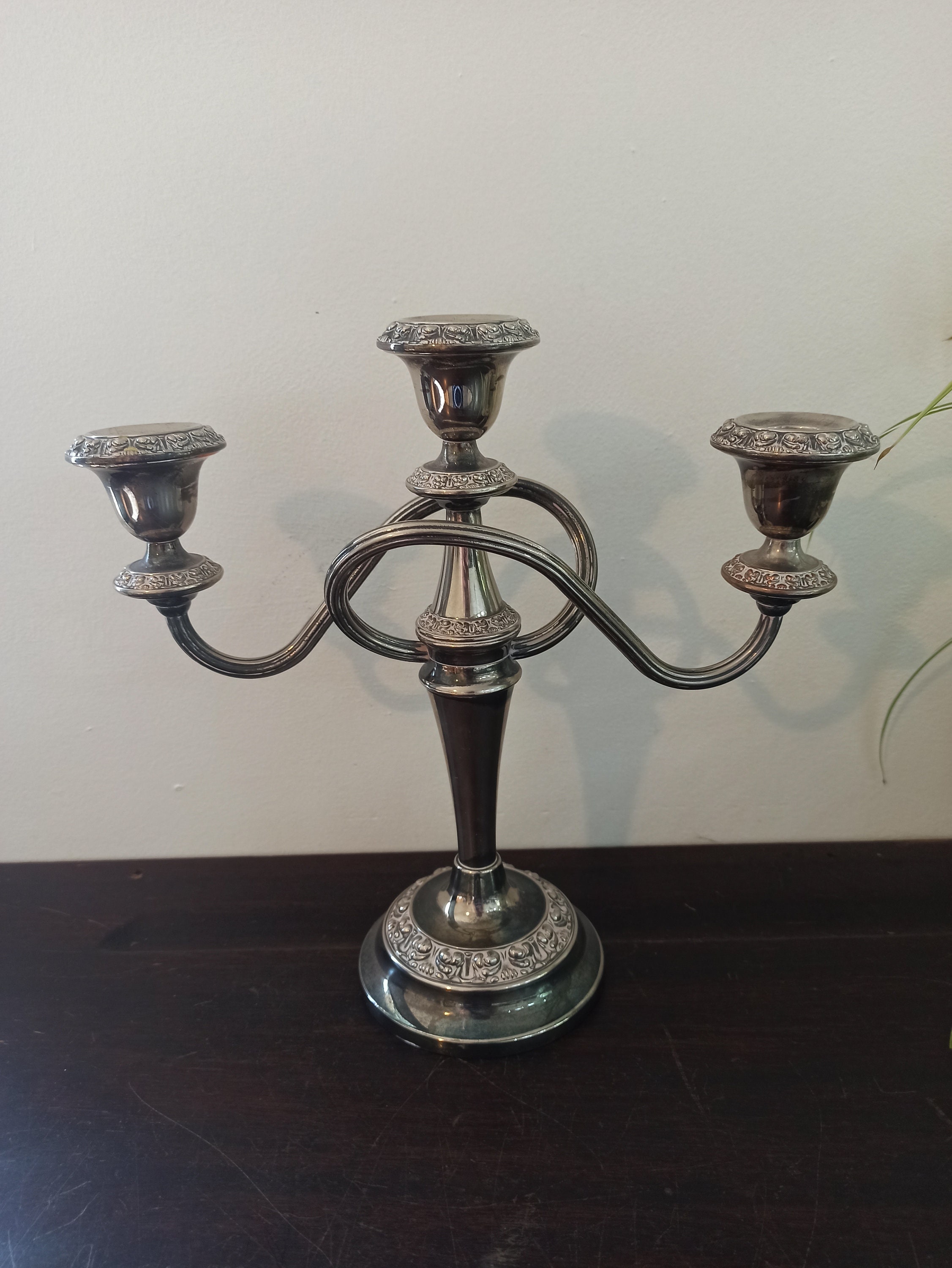 Antique Brass EPNS Silver Plated Candle Holder Original Old Hand