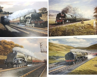 Set of Four Steam Train Picture Poster Prints - Unframed - Approx 12" x 10"