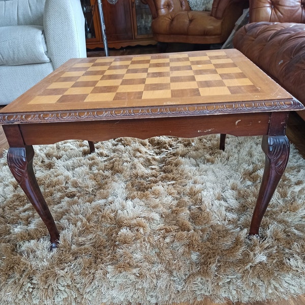 Vintage  Wooden Chess Table. Cabriole Legs.