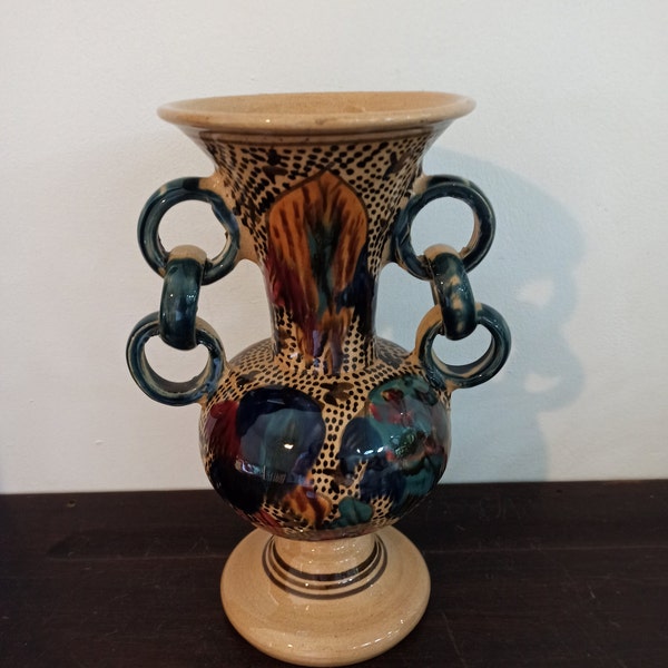 Vintage Tunisian Pottery Vase - Good Condition. Very Colourful - Typical Western Mediterranean.