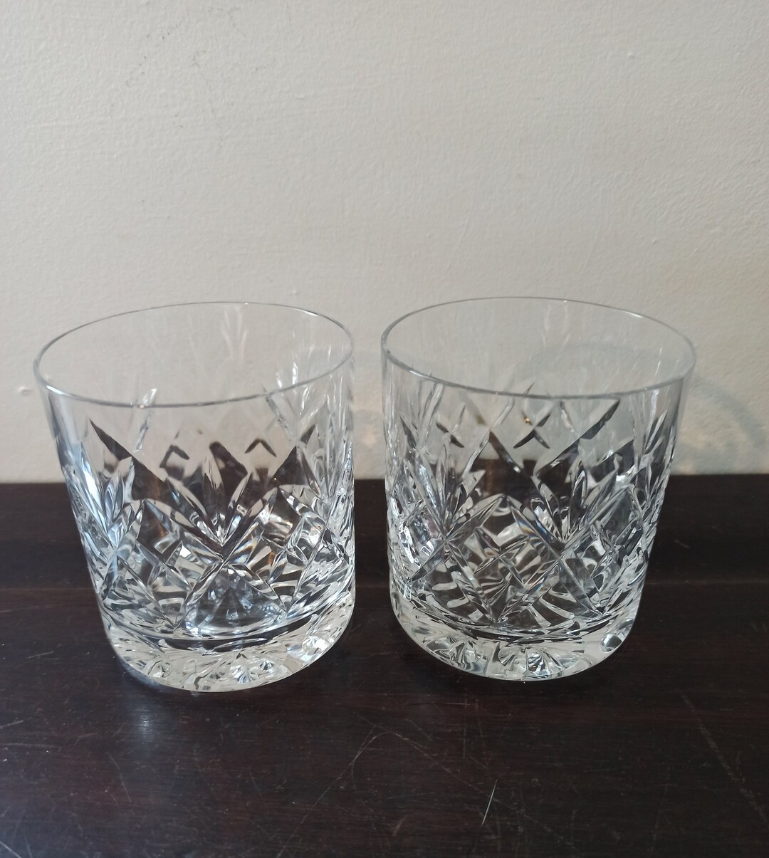 Pair of Lead Crystal Whiskey Glasses. Royal Doulton. Excellent