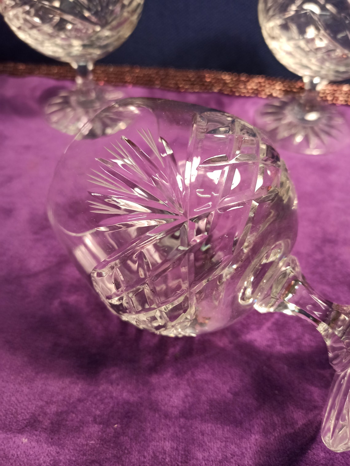 Trio of Zawiercie Crystal Cut Brandy Glasses. Excellent Etsy UK