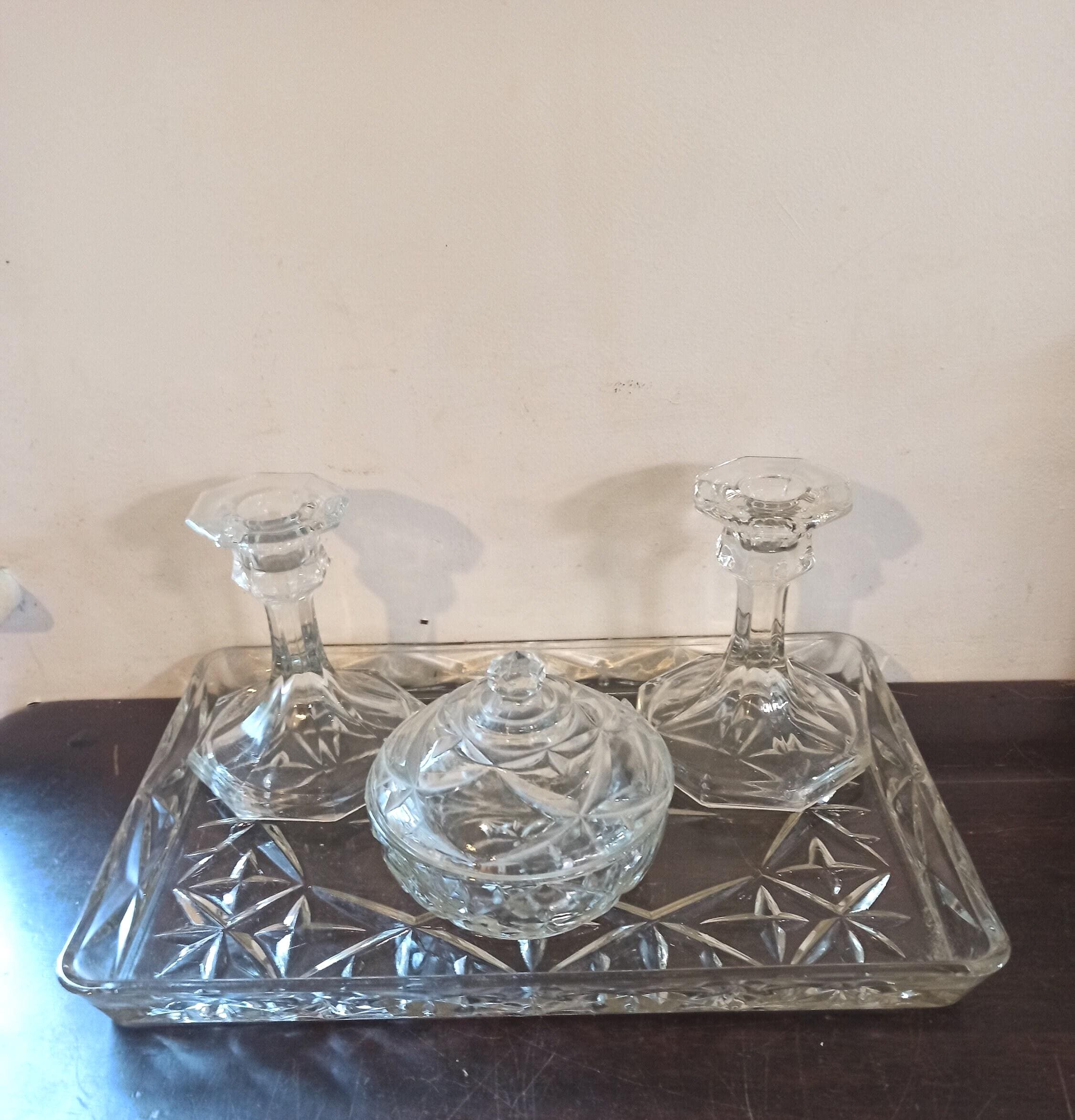 Vintage Glass Dressing Table Vanity Set. 4 Piece. Very Good condition.