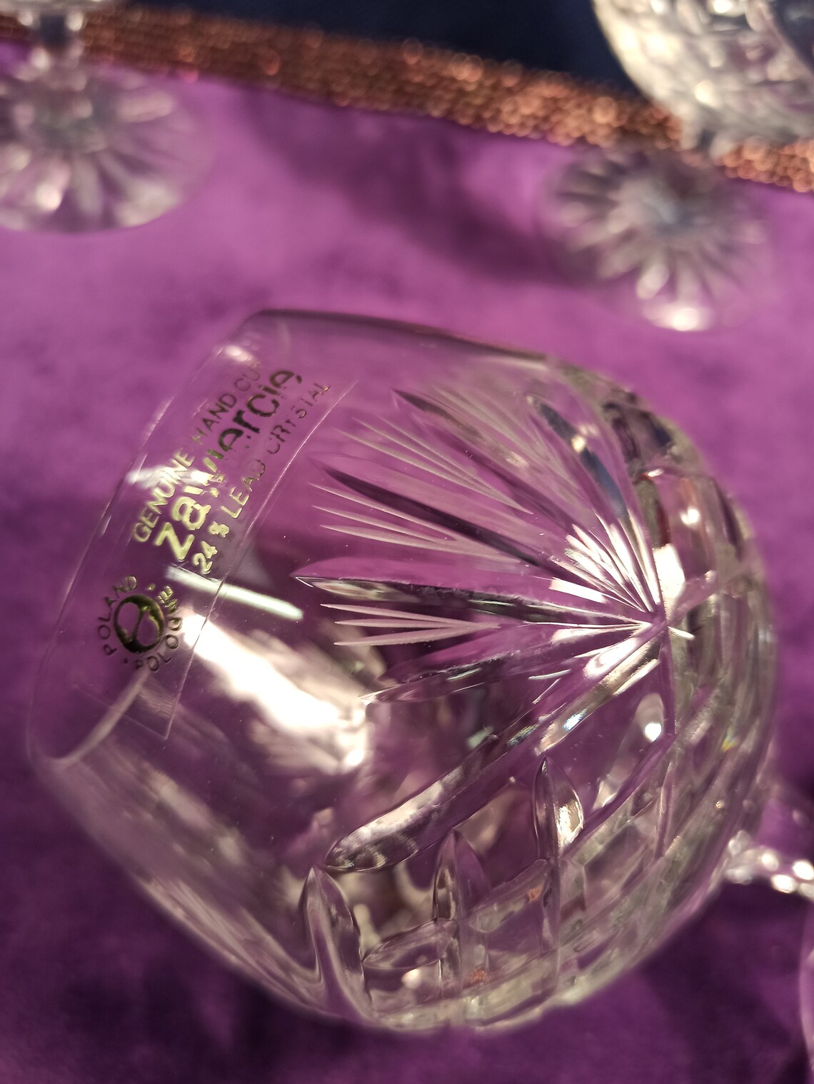 Trio of Zawiercie Crystal Cut Brandy Glasses. Excellent Etsy UK