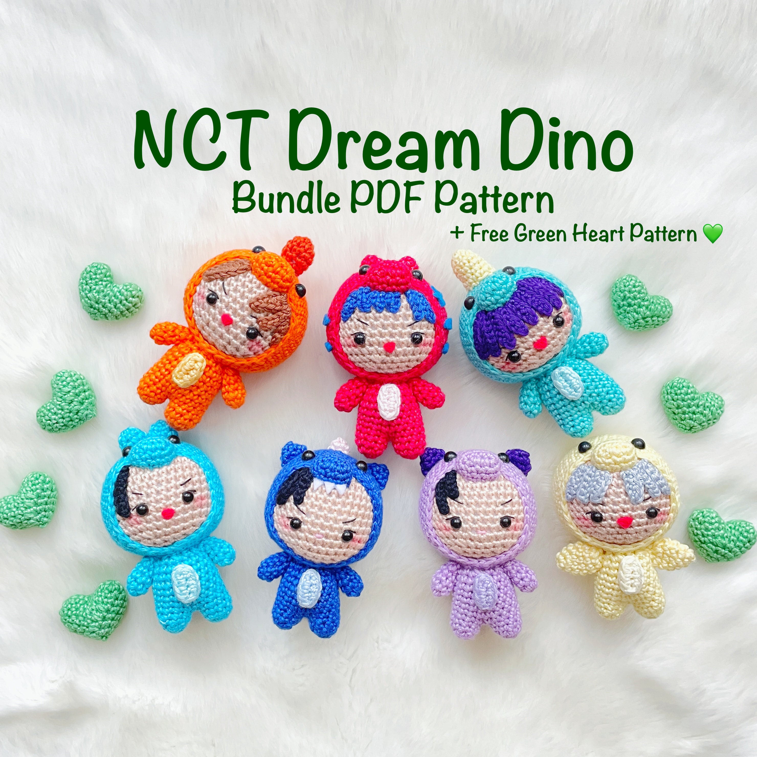 Crochet Pattern : NCT Dream Dino Amigurumi Bundle PDF Pattern +