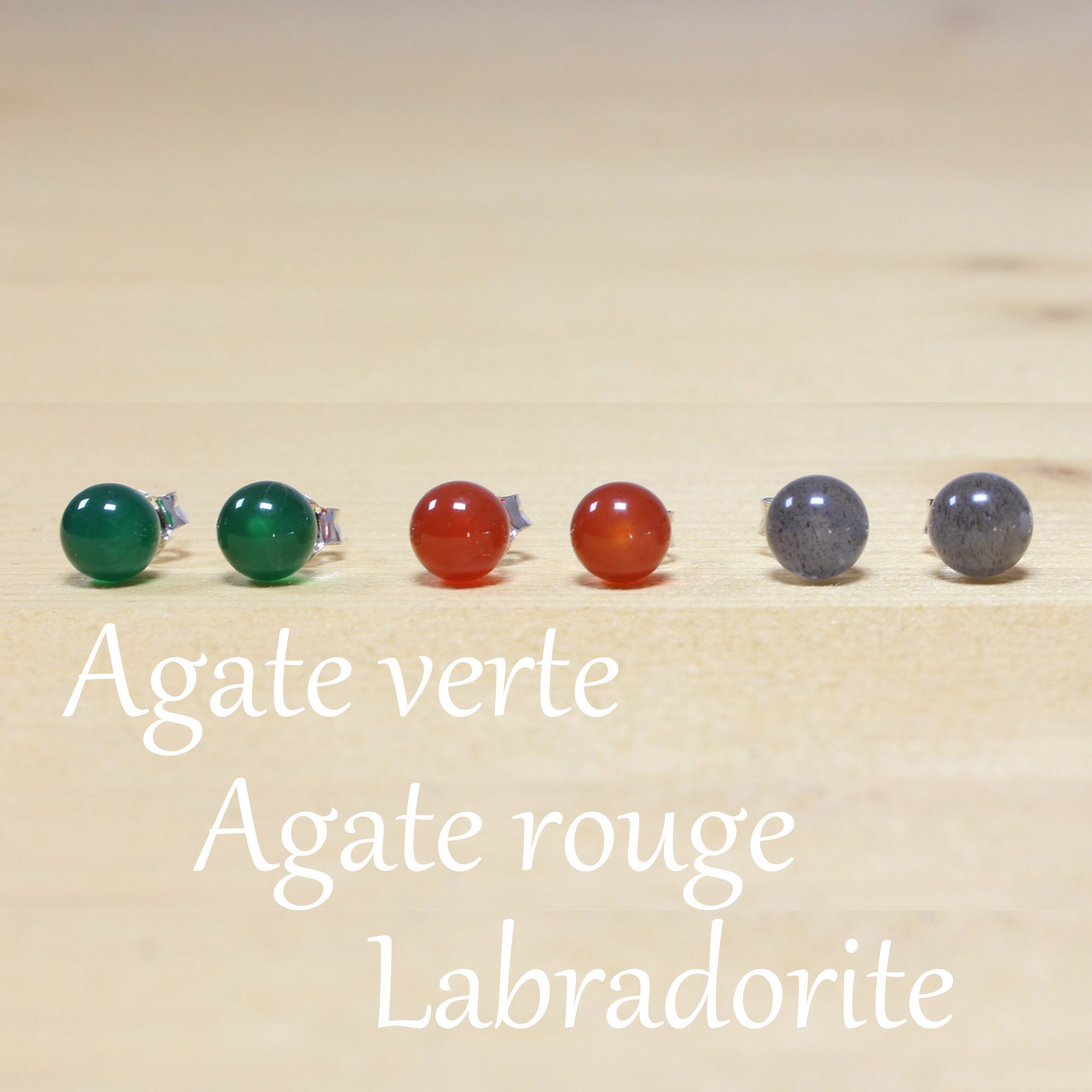 Red Agate, Green Agate or Labradorite | 925 silver stud earrings | Simple ball stud earrings | Minimalist | Christmas gift for women