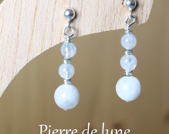 Moonstones, Dangle Earrings, Solid 925 Silver, Natural Stones, White Stud Earrings, Wedding, Christmas Gift for Women