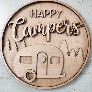 Ready to Paint Happy Camper Sign perfect for home or RV wood cutouts DIY kit Camp Glamping Campers