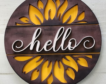 Hello sign ready to paint and put together DIY sign kit Doorhanger Door Decor Sunflower