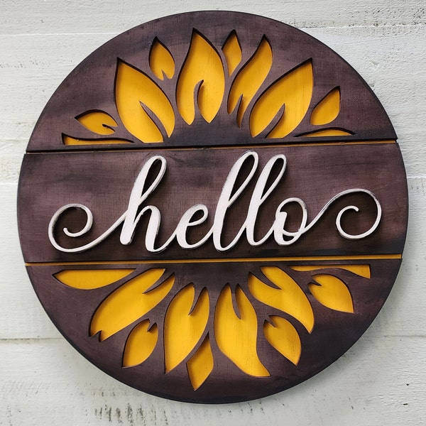 Hello sign ready to paint and put together DIY sign kit Doorhanger Door Decor Sunflower