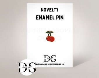 Cherry Enamel Pin Badge, Eco Pins, Bunch of Cherries Pin Enamel Pin, Cherry Gifts, Sustainable Gifts for Women, Vegan Presents for Her Him