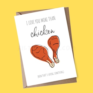 Tarjeta del Día de San Valentín de Food Pun, Te amo más que el pollo, Linda tarjeta de aniversario para el esposo, Tarjeta de cumpleaños para la novia, Regalos de pollo