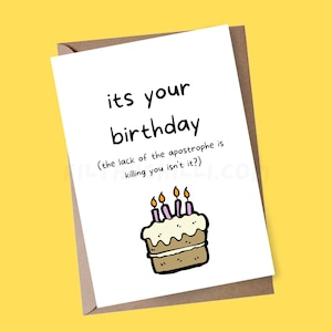 Biglietto di compleanno divertente per lei, è il tuo biglietto di compleanno, biglietto di grammatica, biglietto di battute, biglietto per collega, biglietto di compleanno divertente, biglietto per lui