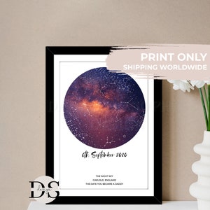 Night Sky Star Map, Stars On Date, Star Map Print, Night You Were Born, Unique Birthday Gift, Engagement Gift, Personalised Night Sky