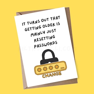 Restablecer contraseña tarjeta de cumpleaños, tarjeta de cumpleaños divertida para un amigo, tarjeta para mamá, tarjeta de cumpleaños grosera para papá, tarjeta vieja